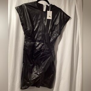 NWT Lucy Paris Size S Faux Leather Asymmetrical Mini‎ Dress